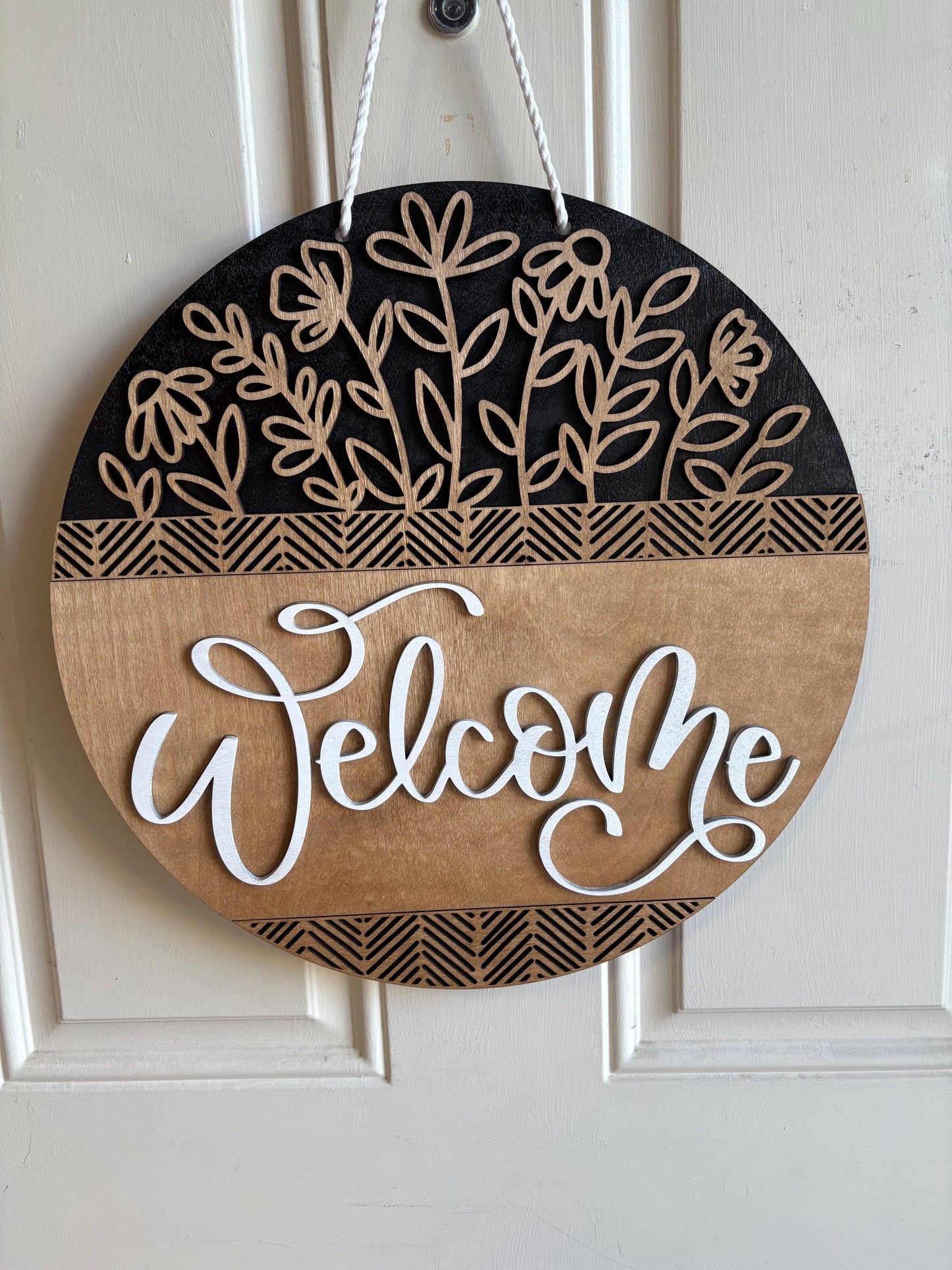 Floral Welcome Door Sign/ Welcome Sign/ Wooden Door Sign