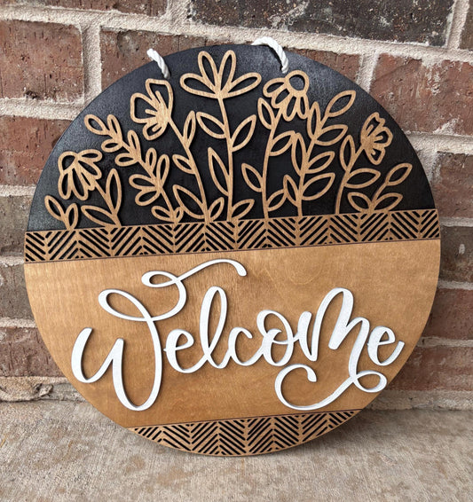 Floral Welcome Door Sign/ Welcome Sign/ Wooden Door Sign