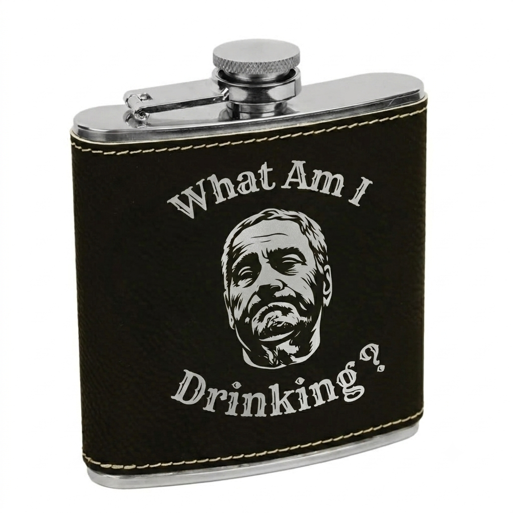 Laser Engraved 6 oz. Black/Silver Leatherette Stainless Steel Flask - Pocono Bourbon Club
