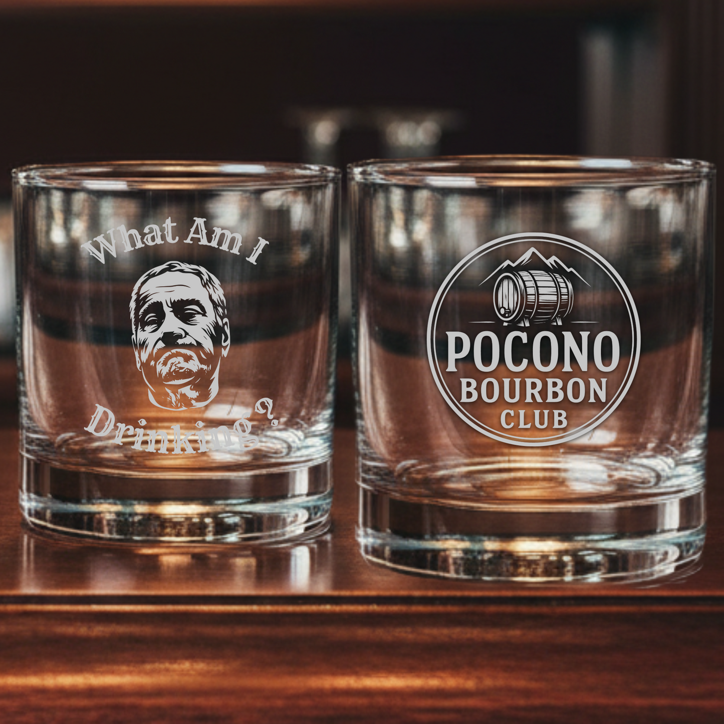 Laser Engraved Whiskey Glass - Pocono Bourbon Club/What Am I Drinking