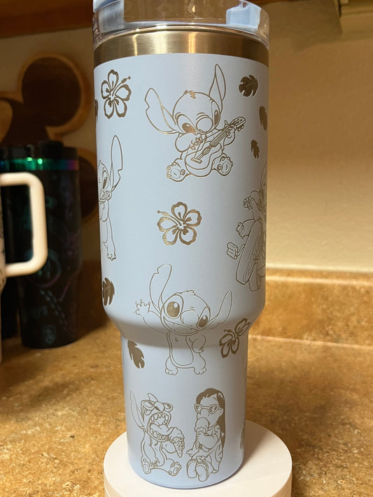 40oz Blue Alien Tumbler with Handle & Straw, Gift For Him, Gift For Her, Personalized Gifts, Bridesmaid Tumbler, 40oz tumbler cup