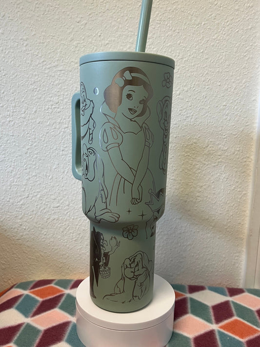 40oz Snow White Inspired Tumbler with Handle & Straw, Gift For Him, Gift For Her, Personalized Gifts, Bridesmaid Tumbler,40oz tumbler cup