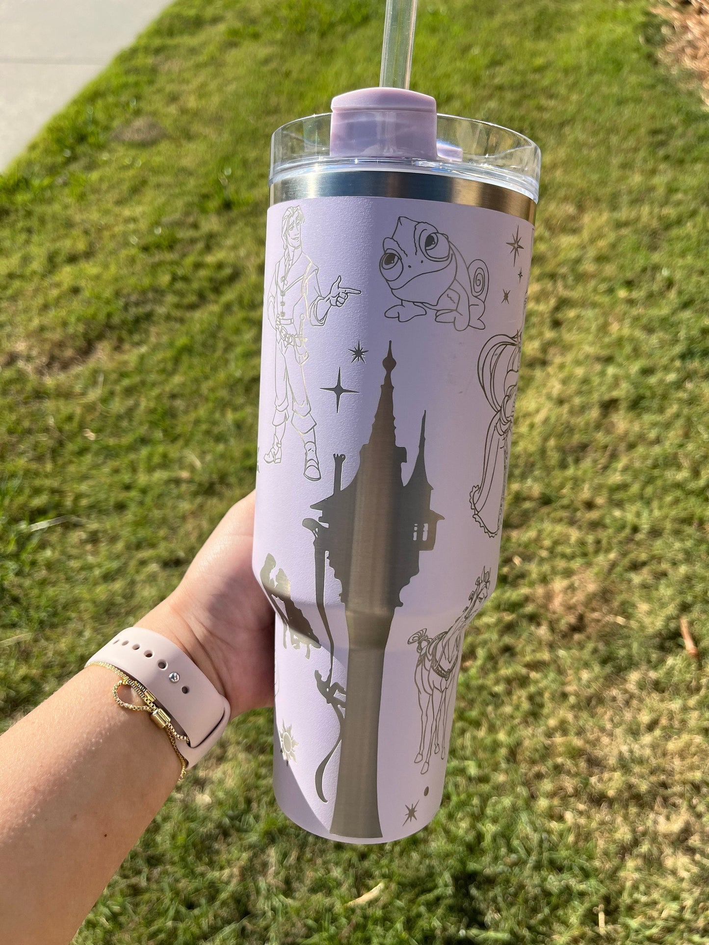 40oz Tangled inspired Tumbler with Handle & Straw, Gift For Him, Gift For Her, Personalized Gifts, Bridesmaid Tumbler, 40oz tumbler cup