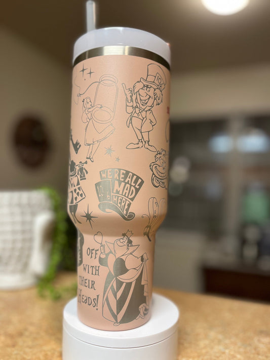 40oz Mad Tea Party Tumbler with Handle & Straw, Gift For Him, Gift For Her, Personalized Gifts, Bridesmaid Tumbler, 40 oz tumbler cup