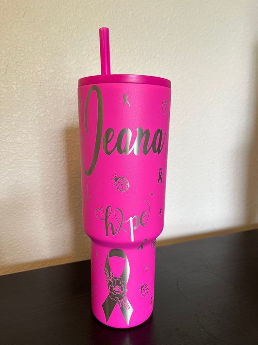 40oz Breast Cancer Fighter Tumbler with Handle & Straw, Gift For Him, Gift For Her, Personalized Gifts, Bridesmaid Tumbler,40oz tumbler cup