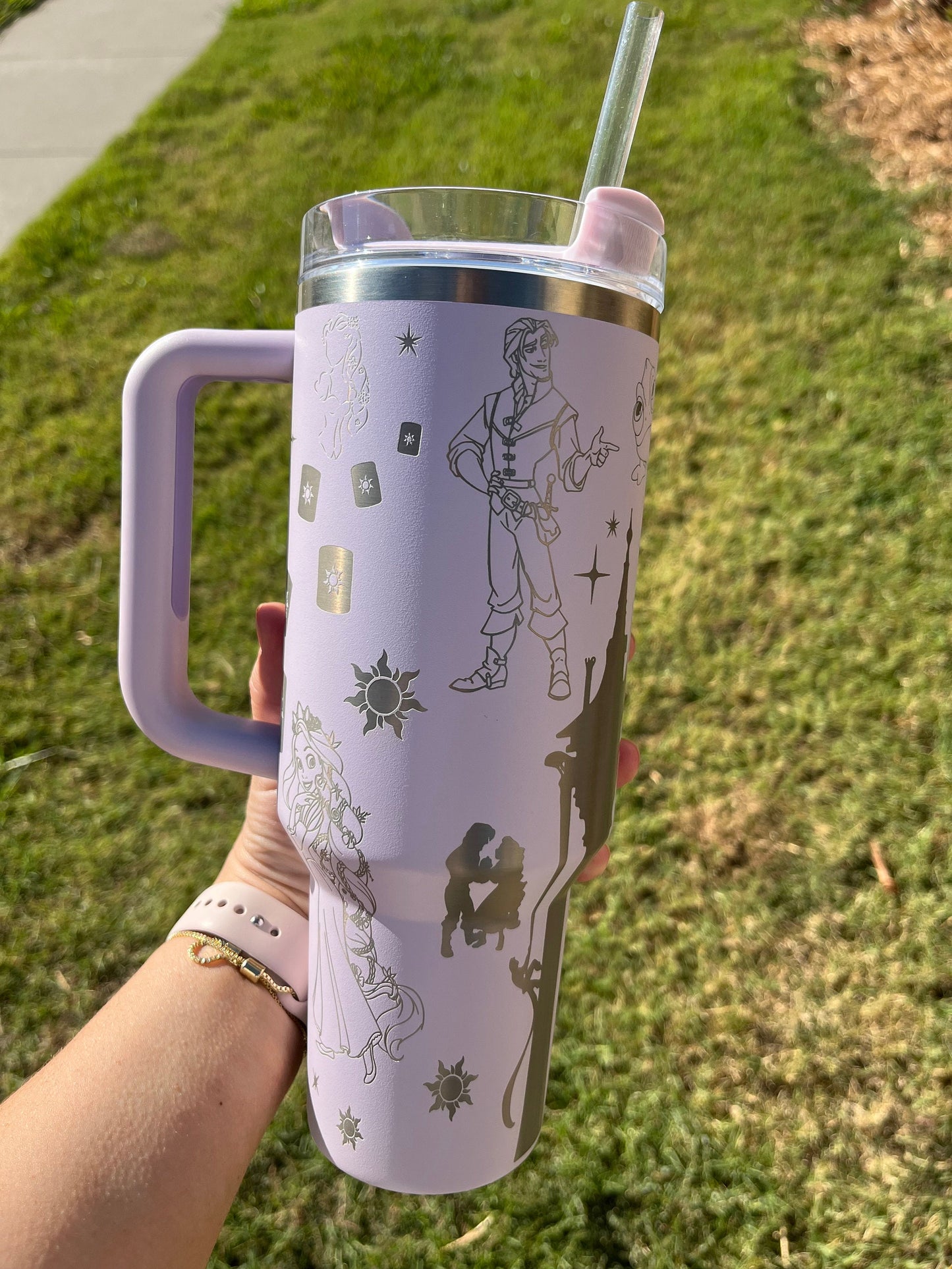 40oz Tangled inspired Tumbler with Handle & Straw, Gift For Him, Gift For Her, Personalized Gifts, Bridesmaid Tumbler, 40oz tumbler cup