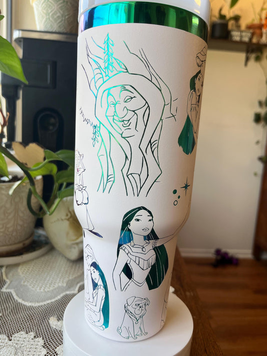 40oz Pocahontas Inspired Tumbler with Handle & Straw, Gift For Him, Gift For Her, Personalized Gifts, Bridesmaid Tumbler,40oz tumbler cup