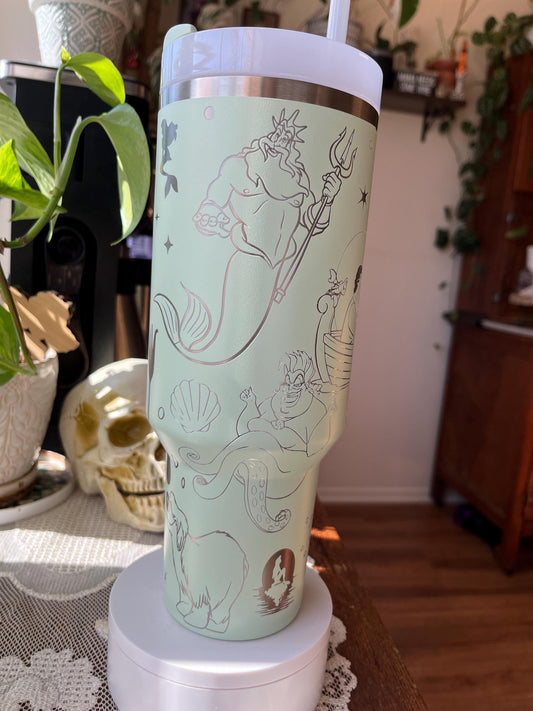 40oz Mermaid Tumbler with Handle & Straw, Gift For Him, Gift For Her, Personalized Gifts, Bridesmaid Tumbler,40oz Tumbler cup, Under The Sea