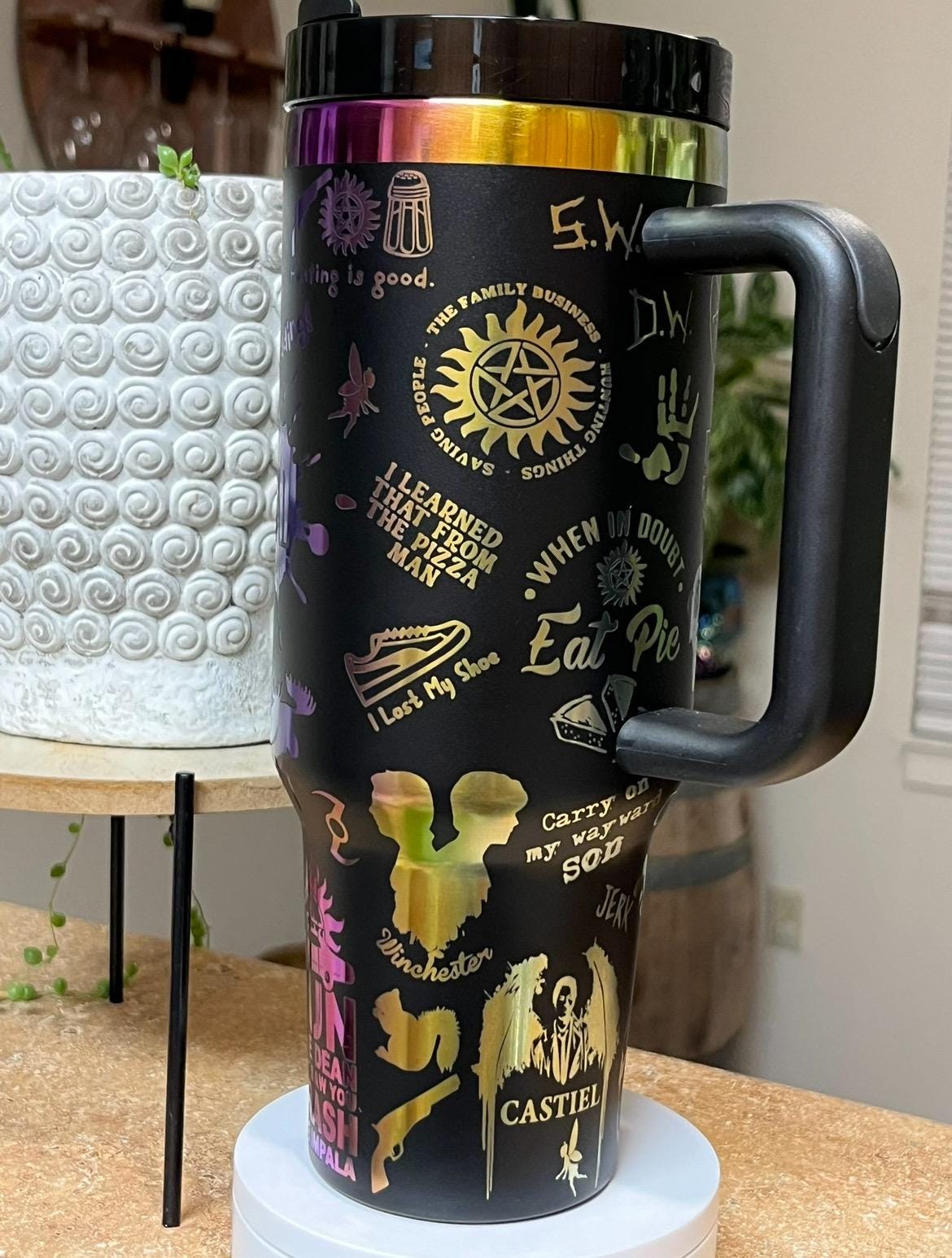 40oz Supernatural Inspired Tumbler with Handle & Straw, Gift For Him, Gift For Her, Personalized Gifts, Bridesmaid Tumbler,40oz tumbler cup