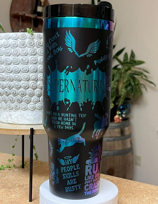40oz Supernatural Inspired Tumbler with Handle & Straw, Gift For Him, Gift For Her, Personalized Gifts, Bridesmaid Tumbler,40oz tumbler cup