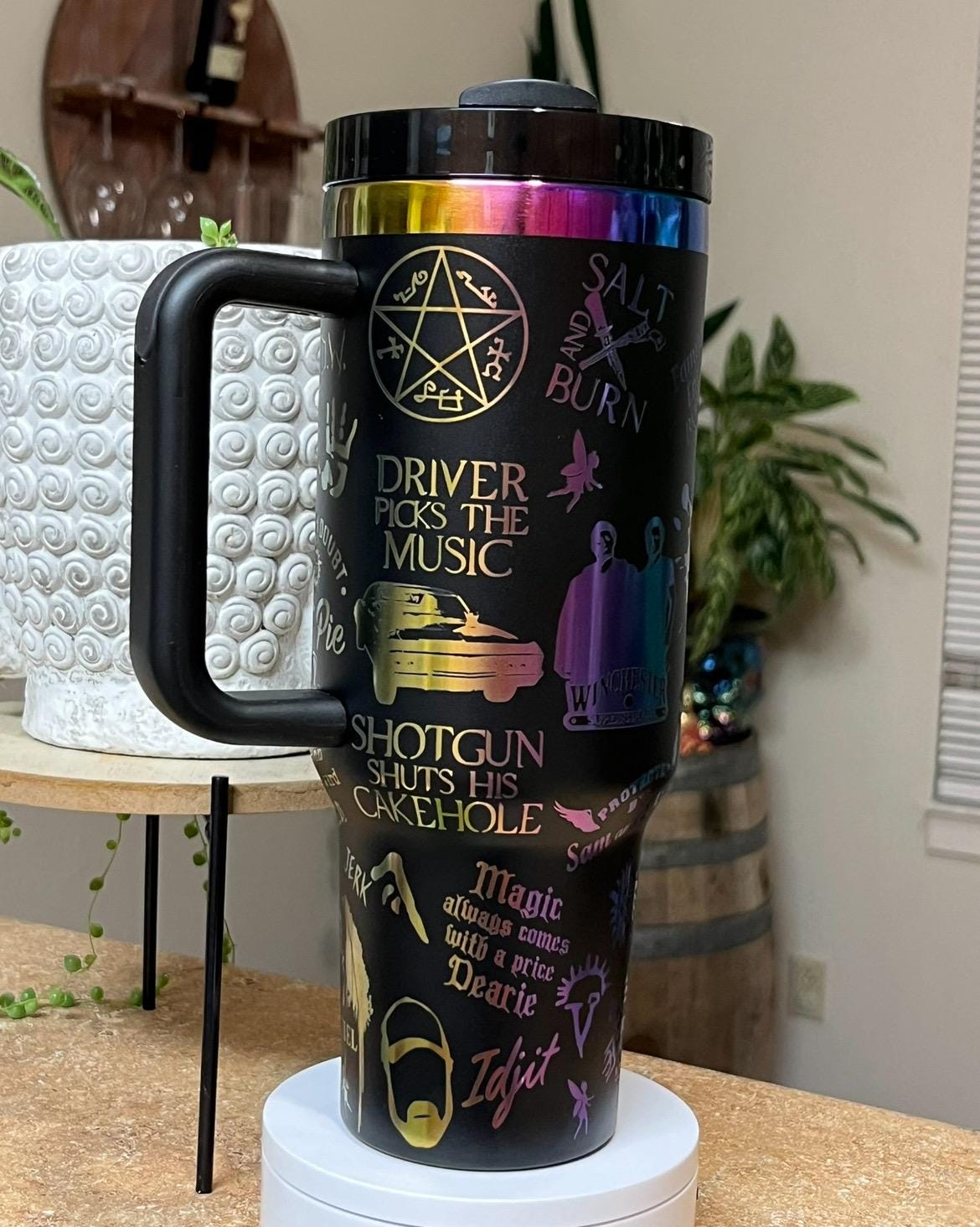 40oz Supernatural Inspired Tumbler with Handle & Straw, Gift For Him, Gift For Her, Personalized Gifts, Bridesmaid Tumbler,40oz tumbler cup