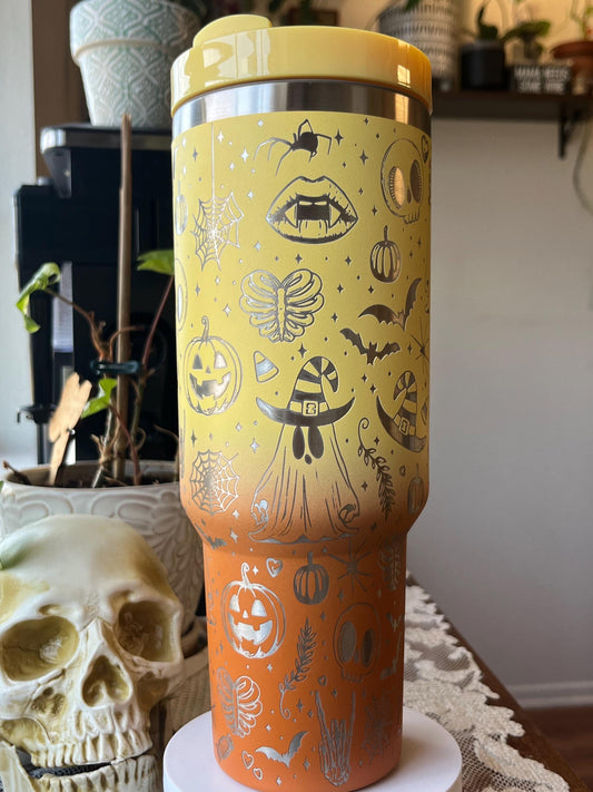 40oz Halloween Mashup Tumbler with Handle & Straw, Gift For Him, Gift For Her, Personalized Gifts, Bridesmaid Tumbler, Halloween tumbler cup