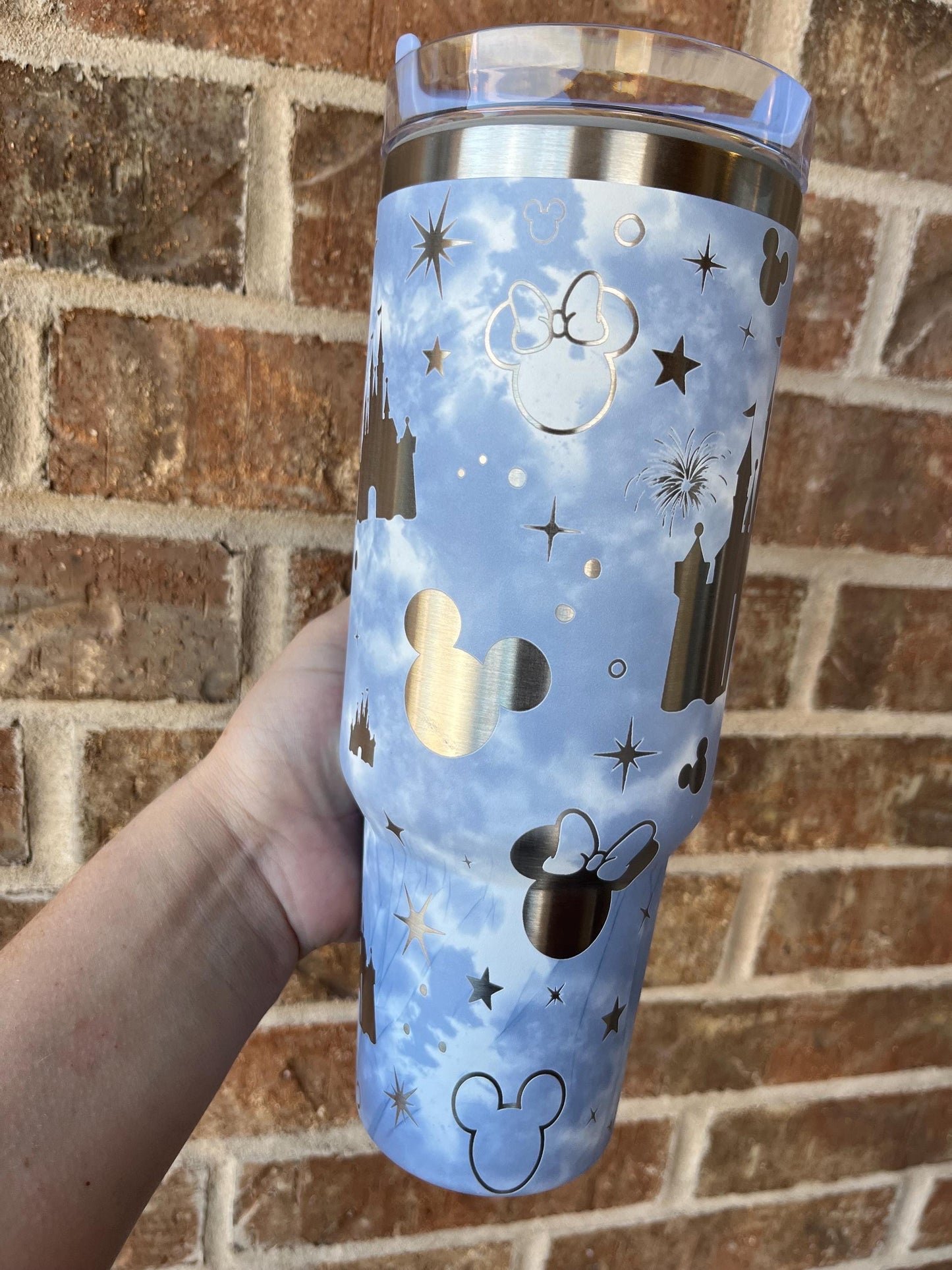 40oz Mouse and Castle Tumbler with Handle & Straw, Gift For Him, Gift For Her, Personalized Gifts, Bridesmaid Tumbler, 40 oz tumbler cup