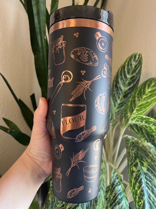 40oz Sourdough Engraved Tumbler with Handle & Straw, Sourdough, Gift For Her, Personalized Gifts, Bridesmaid Tumbler, 40 oz tumbler cup