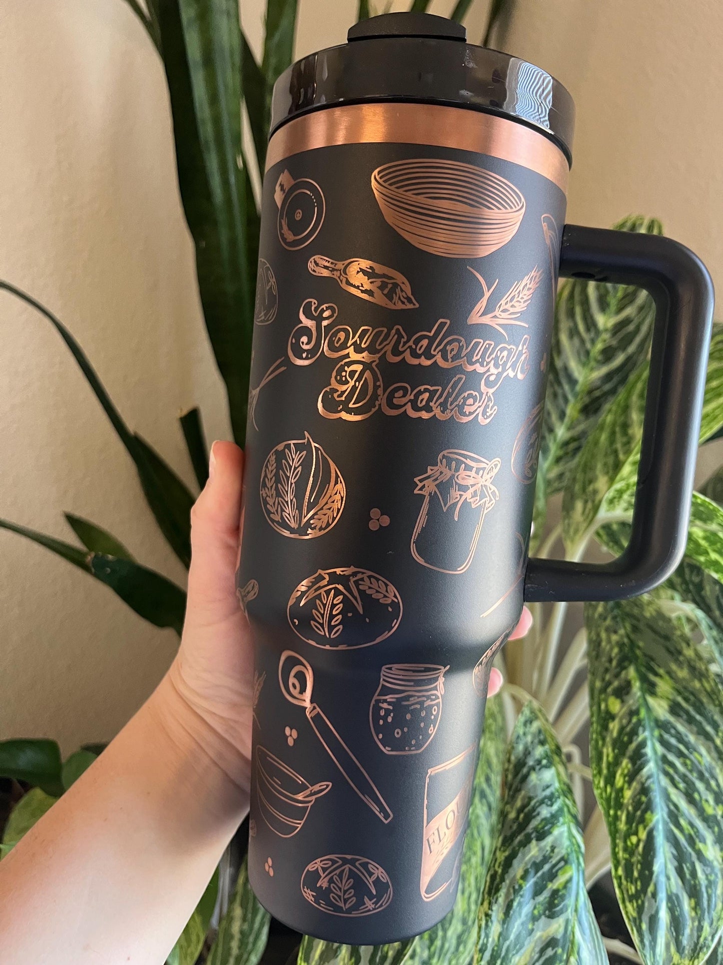 40oz Sourdough Engraved Tumbler with Handle & Straw, Sourdough, Gift For Her, Personalized Gifts, Bridesmaid Tumbler, 40 oz tumbler cup