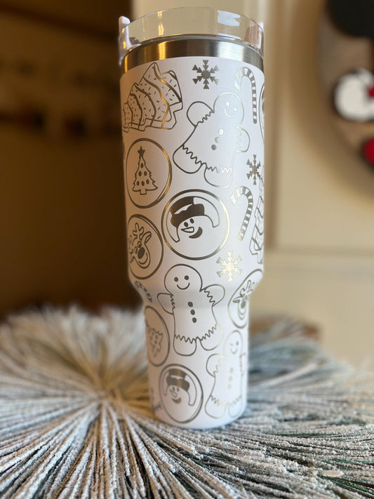 Christmas Treats Tumbler, 40oz Tumbler, Tumbler with handle and straw, Holiday tumbler, holiday gift, Christmas Mug