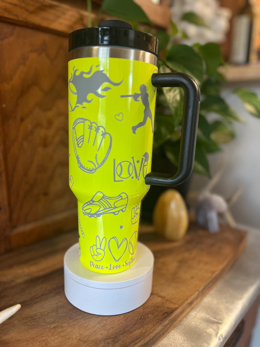 40oz Softball Engraved Tumbler with Handle & Straw, Baseball Tumbler, Gift For Her, Personalized Gifts, 40oz tumbler cup, Sports Tumbler