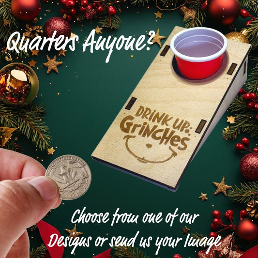 Quarters Drinking Game Board – Fun Christmas Party Game for Adults, Elf Bar Game, Holiday Party Drinking Game Kit