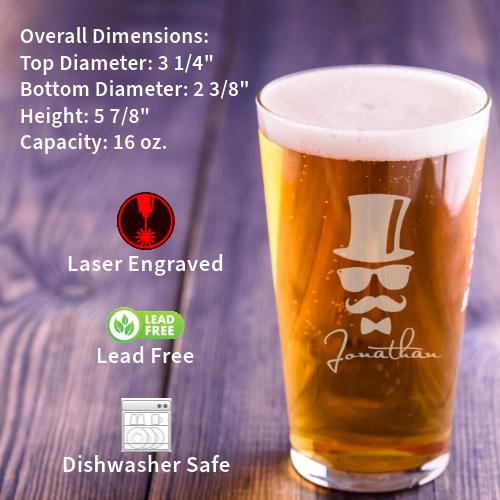 Personalized Laser Engraved 16oz Pint Glass