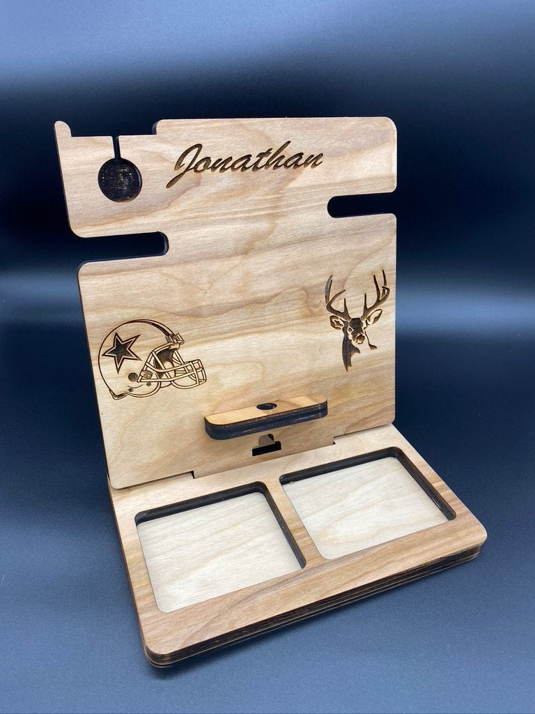 Docking Station Men gift, Tech gifts, Wood Valet, Phone organizer, for men gift, Desk Organizer