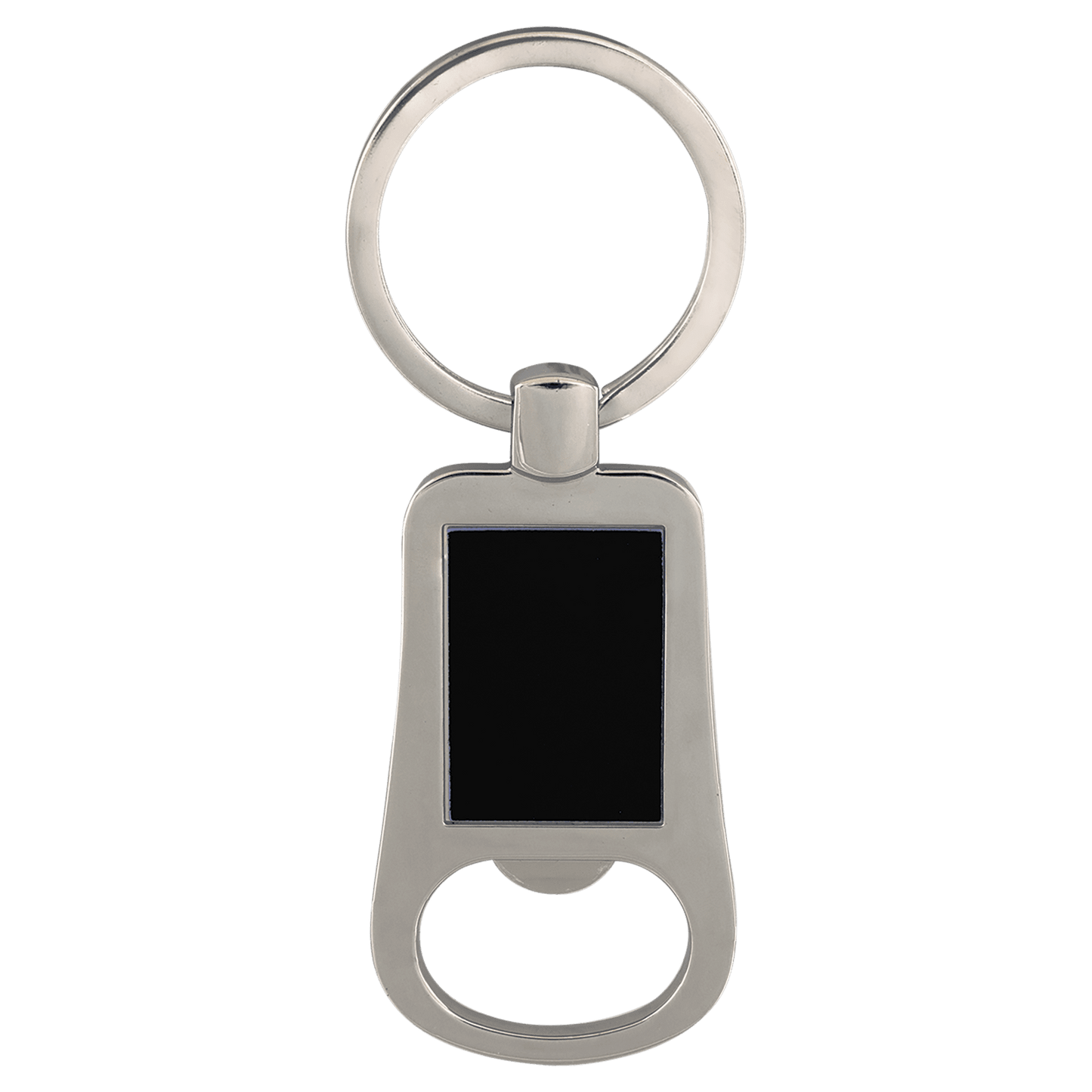 2 1/8" Silver/Black Laserable Bottle Opener Keychain