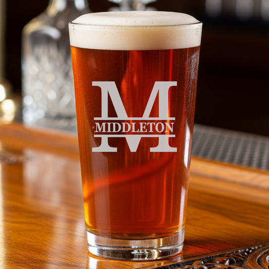 Personalized Laser Engraved Pint Glass - Monogram