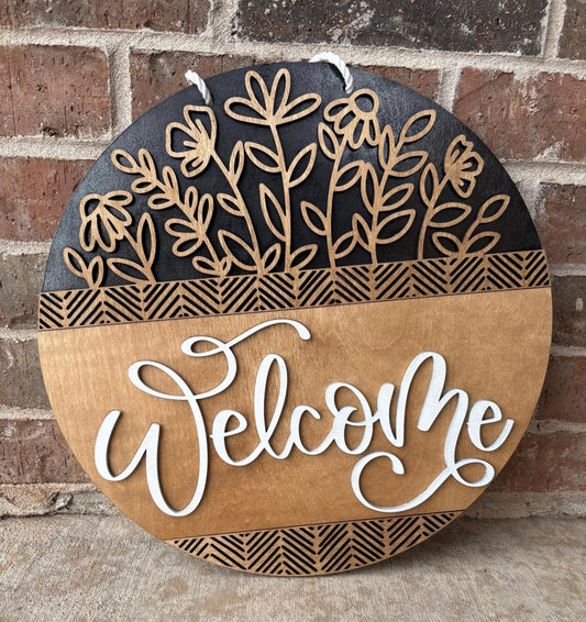 Floral Welcome Door Sign/ Welcome Sign/ Wooden Door Sign