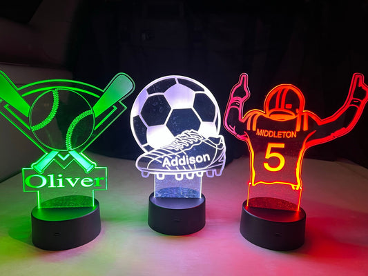 Custom Night Light Personalized Night Light Sports Themed Night Light Gift 1st Birthday Gift Kids Room Decor Light