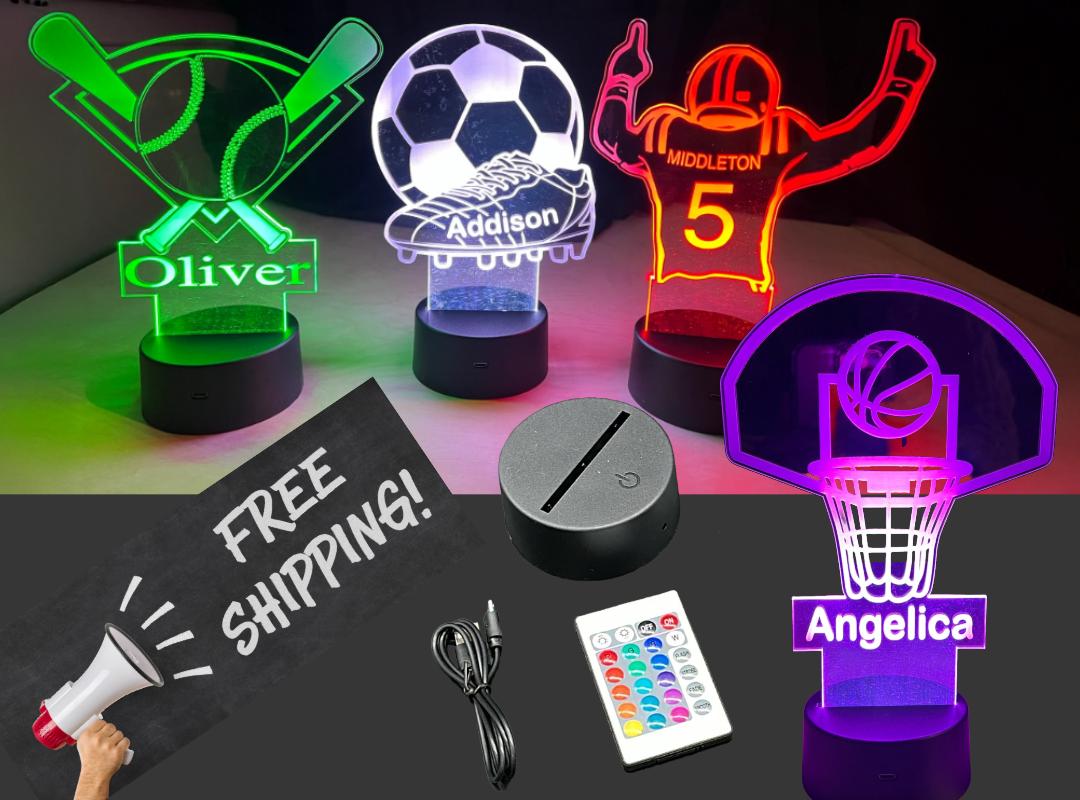 Custom Night Light Personalized Night Light Sports Themed Night Light Gift 1st Birthday Gift Kids Room Decor Light