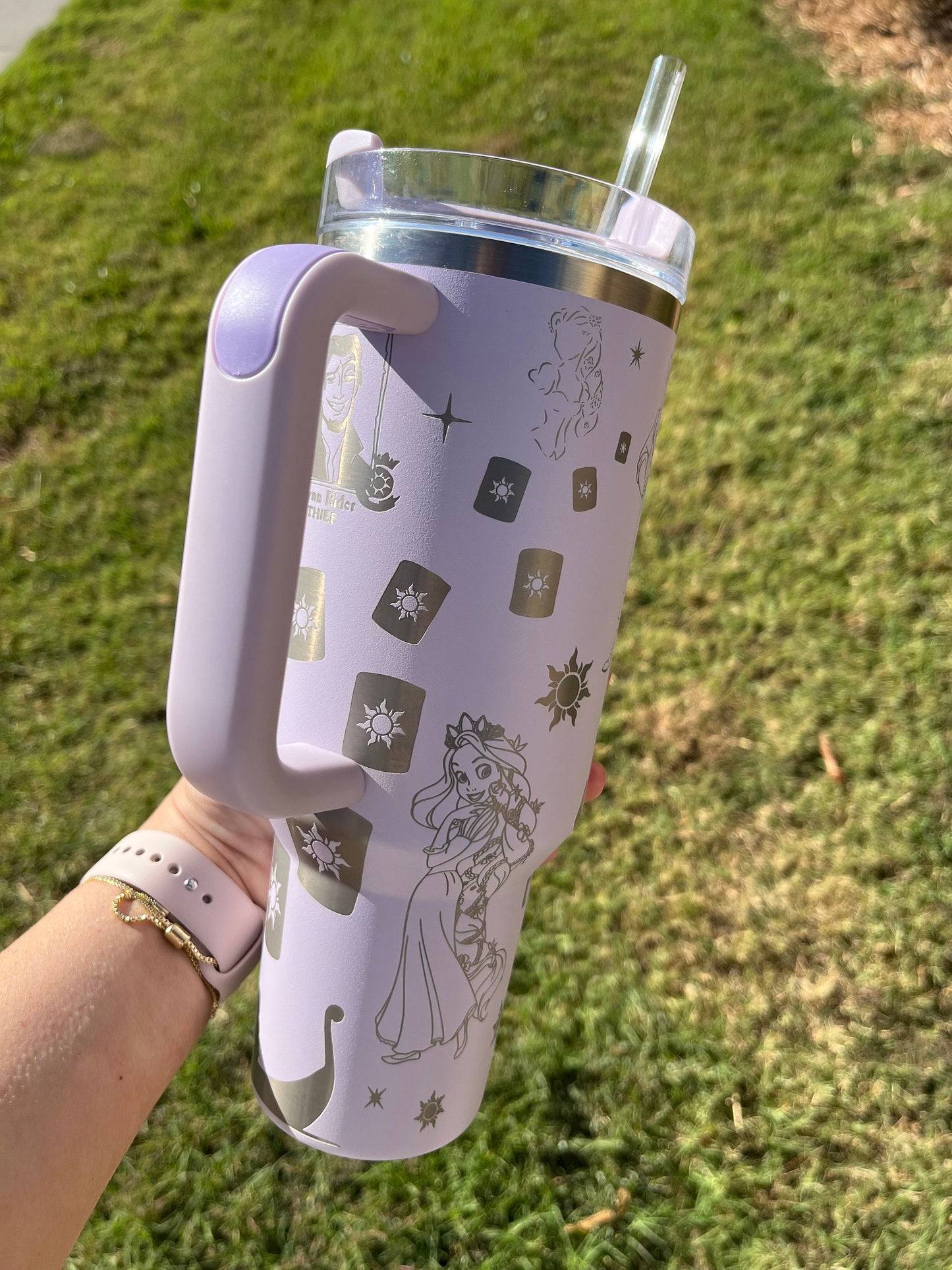 40oz Tangled inspired Tumbler with Handle & Straw, Gift For Him, Gift For Her, Personalized Gifts, Bridesmaid Tumbler, 40oz tumbler cup