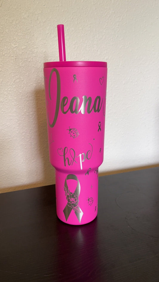 40oz Breast Cancer Fighter Tumbler with Handle & Straw, Gift For Him, Gift For Her, Personalized Gifts, Bridesmaid Tumbler,40oz tumbler cup