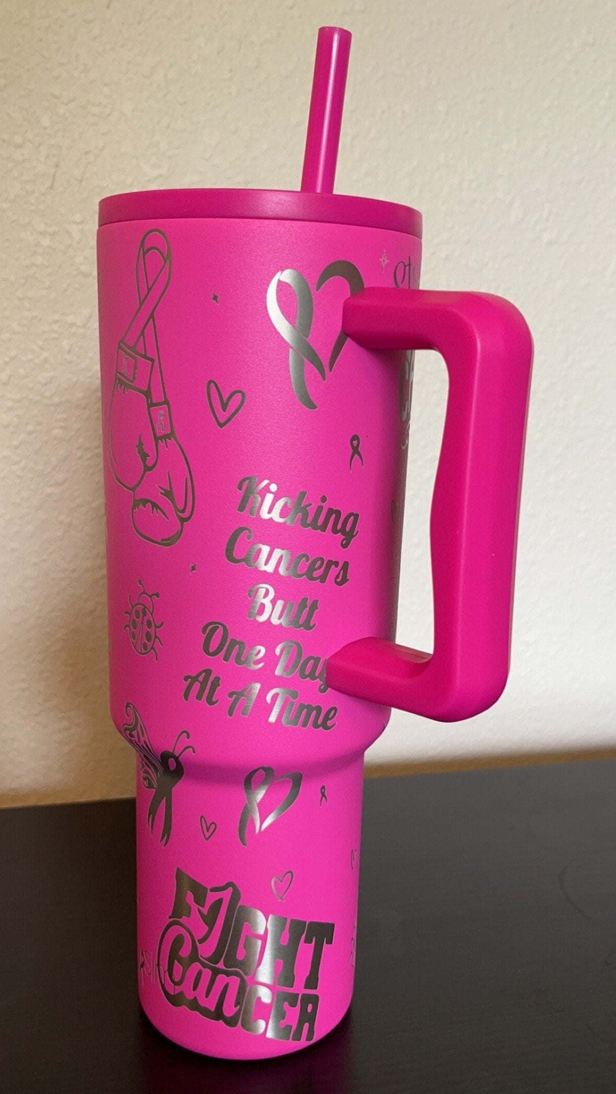 40oz Breast Cancer Fighter Tumbler with Handle & Straw, Gift For Him, Gift For Her, Personalized Gifts, Bridesmaid Tumbler,40oz tumbler cup