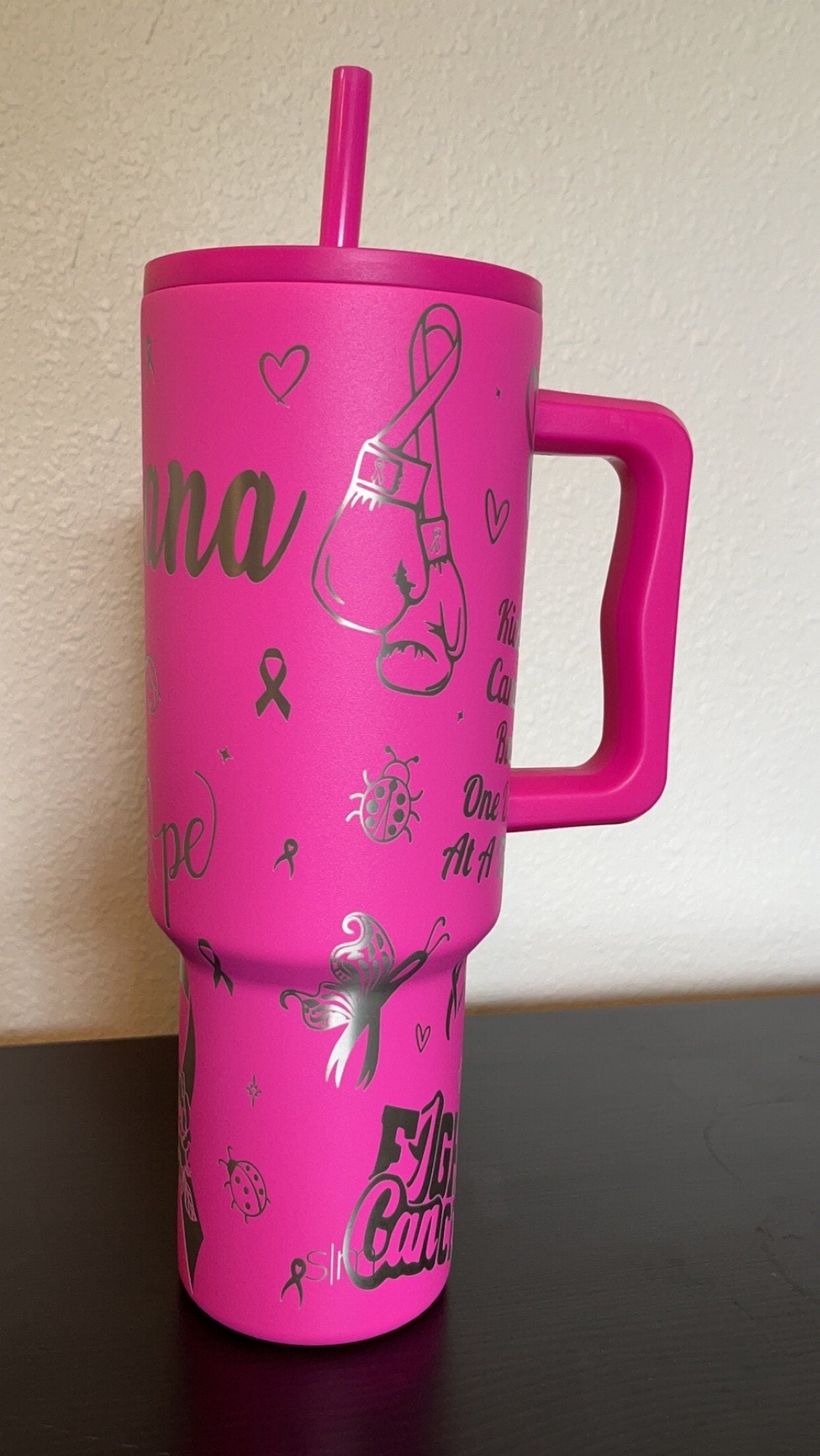 40oz Breast Cancer Fighter Tumbler with Handle & Straw, Gift For Him, Gift For Her, Personalized Gifts, Bridesmaid Tumbler,40oz tumbler cup