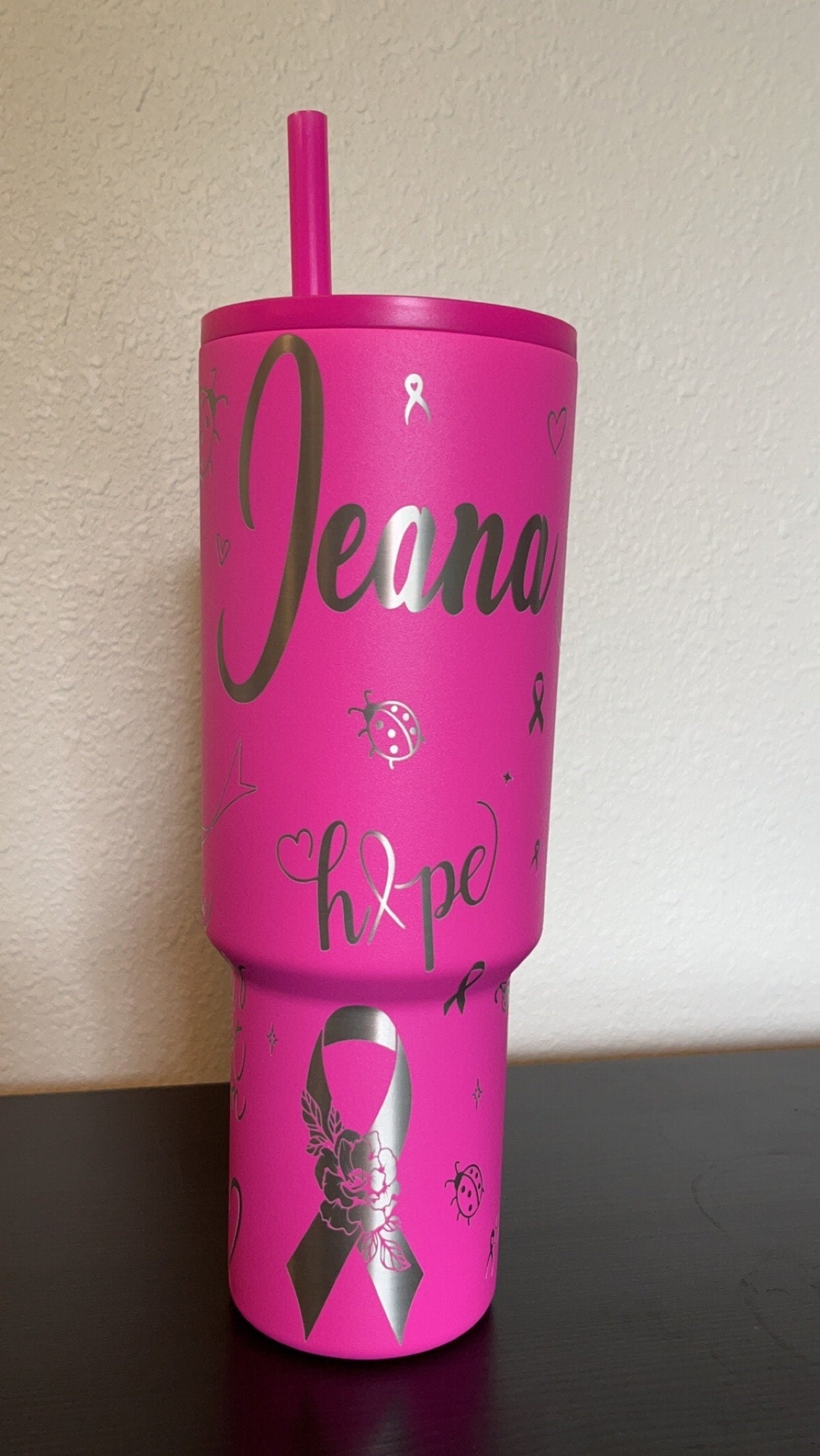 40oz Breast Cancer Fighter Tumbler with Handle & Straw, Gift For Him, Gift For Her, Personalized Gifts, Bridesmaid Tumbler,40oz tumbler cup