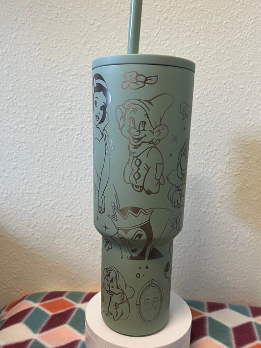 40oz Snow White Inspired Tumbler with Handle & Straw, Gift For Him, Gift For Her, Personalized Gifts, Bridesmaid Tumbler,40oz tumbler cup