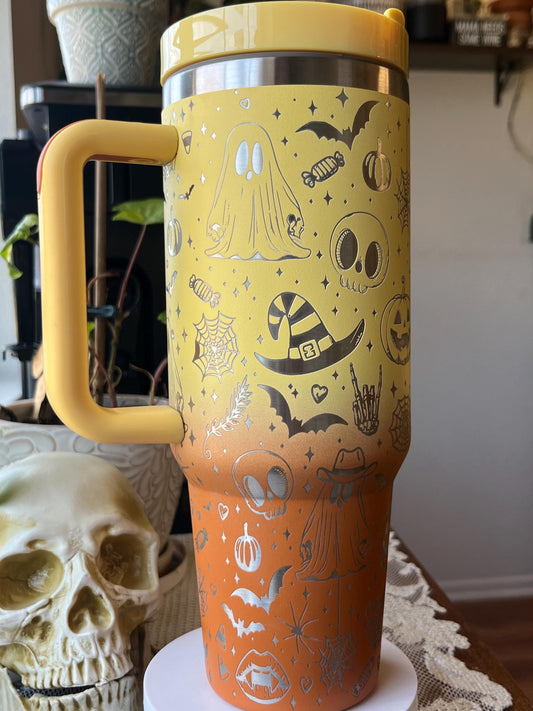 40oz Halloween Mashup Tumbler with Handle & Straw, Gift For Him, Gift For Her, Personalized Gifts, Bridesmaid Tumbler, Halloween tumbler cup