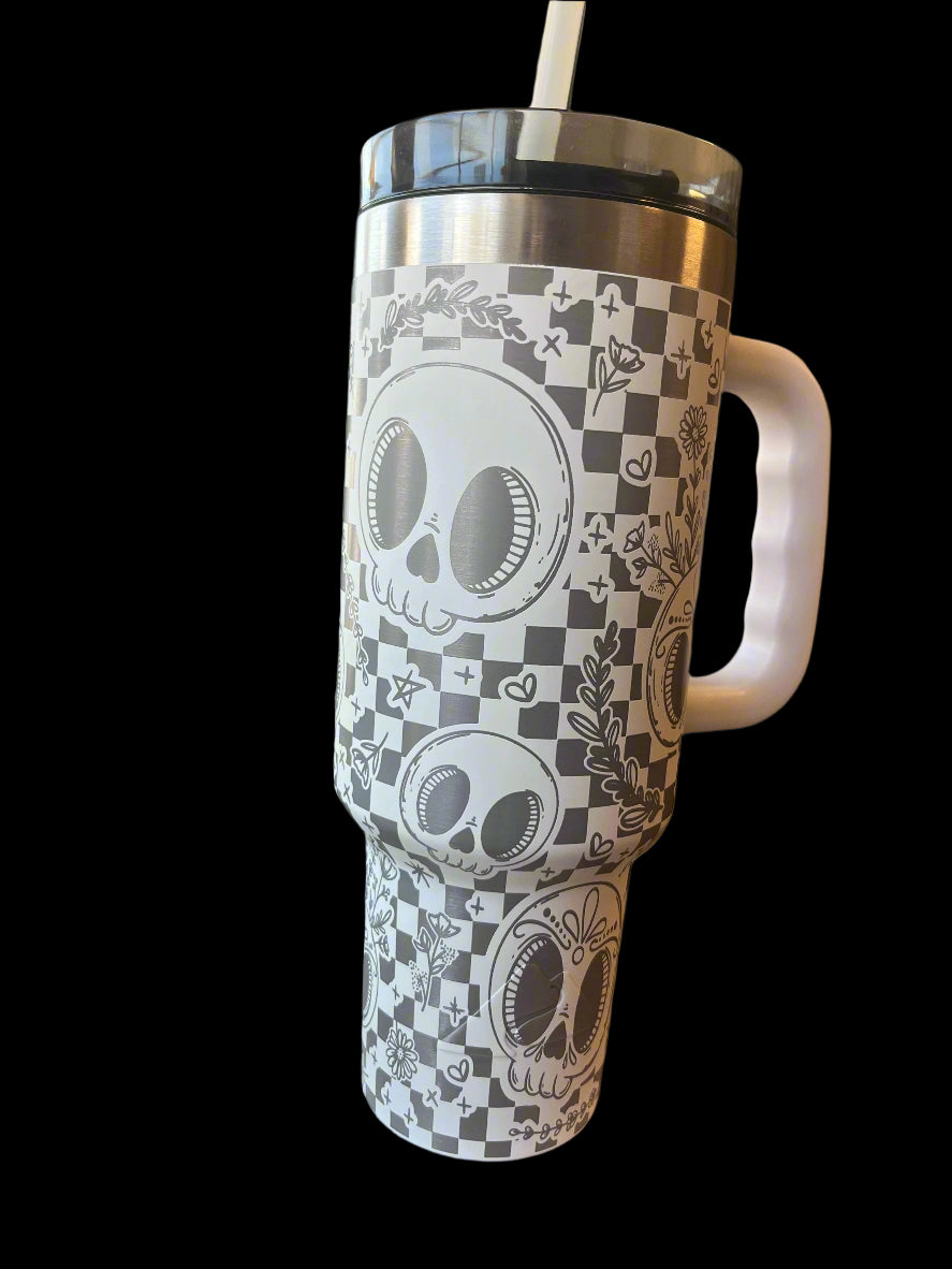 40oz Floral Skull tumbler with Handle & Straw, Gift For Him, Gift For Her, Personalized Gifts, Bridesmaid Tumbler, 40 oz tumbler cup