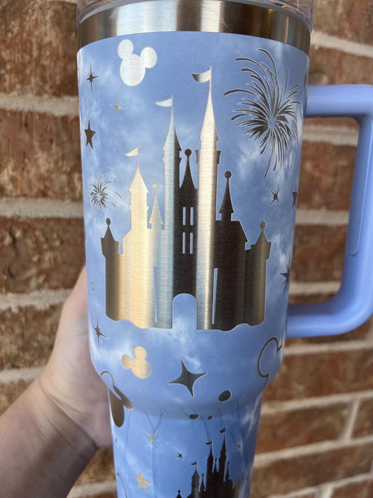 40oz Mouse and Castle Tumbler with Handle & Straw, Gift For Him, Gift For Her, Personalized Gifts, Bridesmaid Tumbler, 40 oz tumbler cup