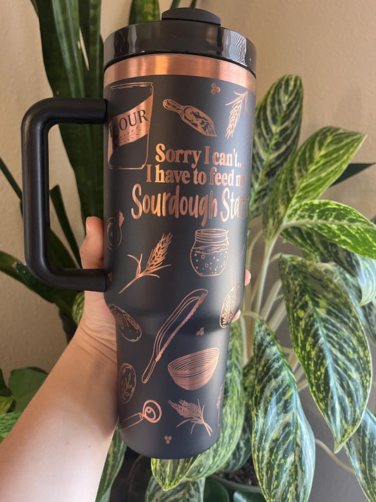 40oz Sourdough Engraved Tumbler with Handle & Straw, Sourdough, Gift For Her, Personalized Gifts, Bridesmaid Tumbler, 40 oz tumbler cup
