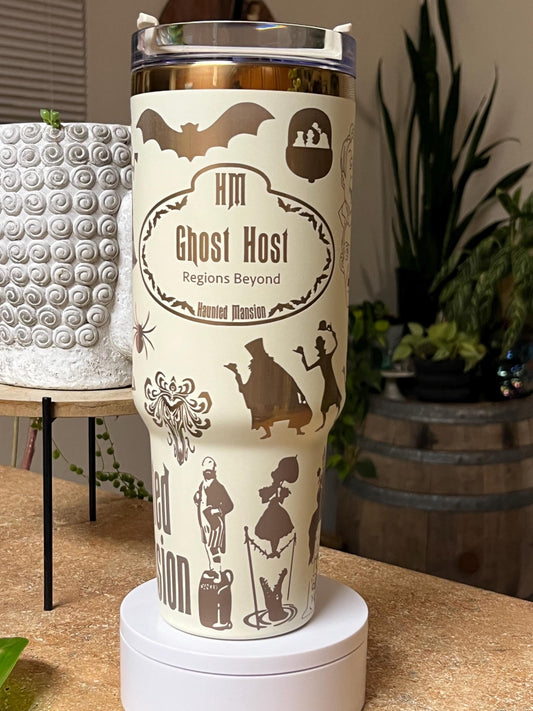 40oz Haunted Engraved Tumbler with Handle & Straw, Gift For Her, Personalized Gifts, Bridesmaid Tumbler, 40 oz tumbler cup