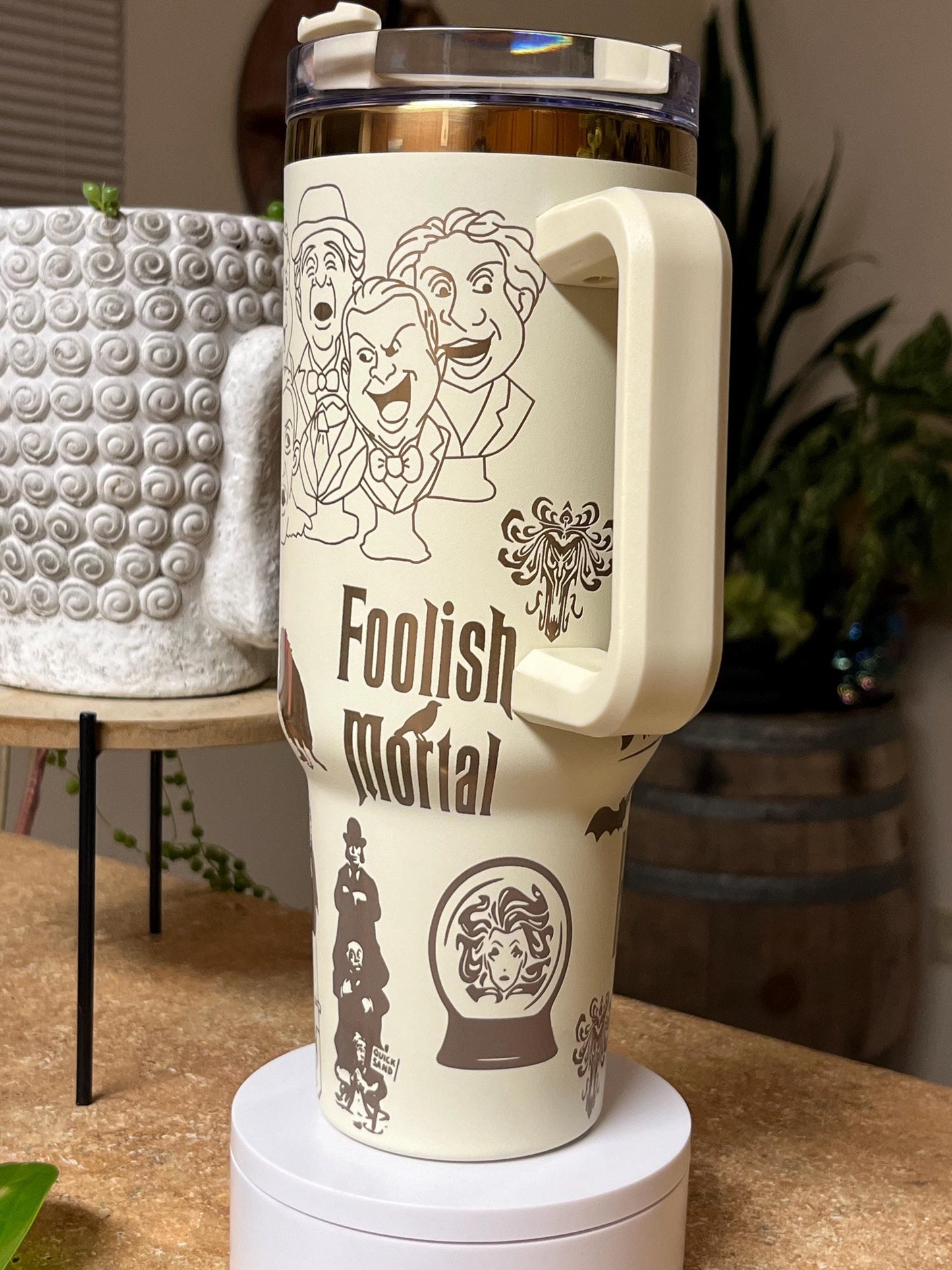 40oz Haunted Engraved Tumbler with Handle & Straw, Gift For Her, Personalized Gifts, Bridesmaid Tumbler, 40 oz tumbler cup