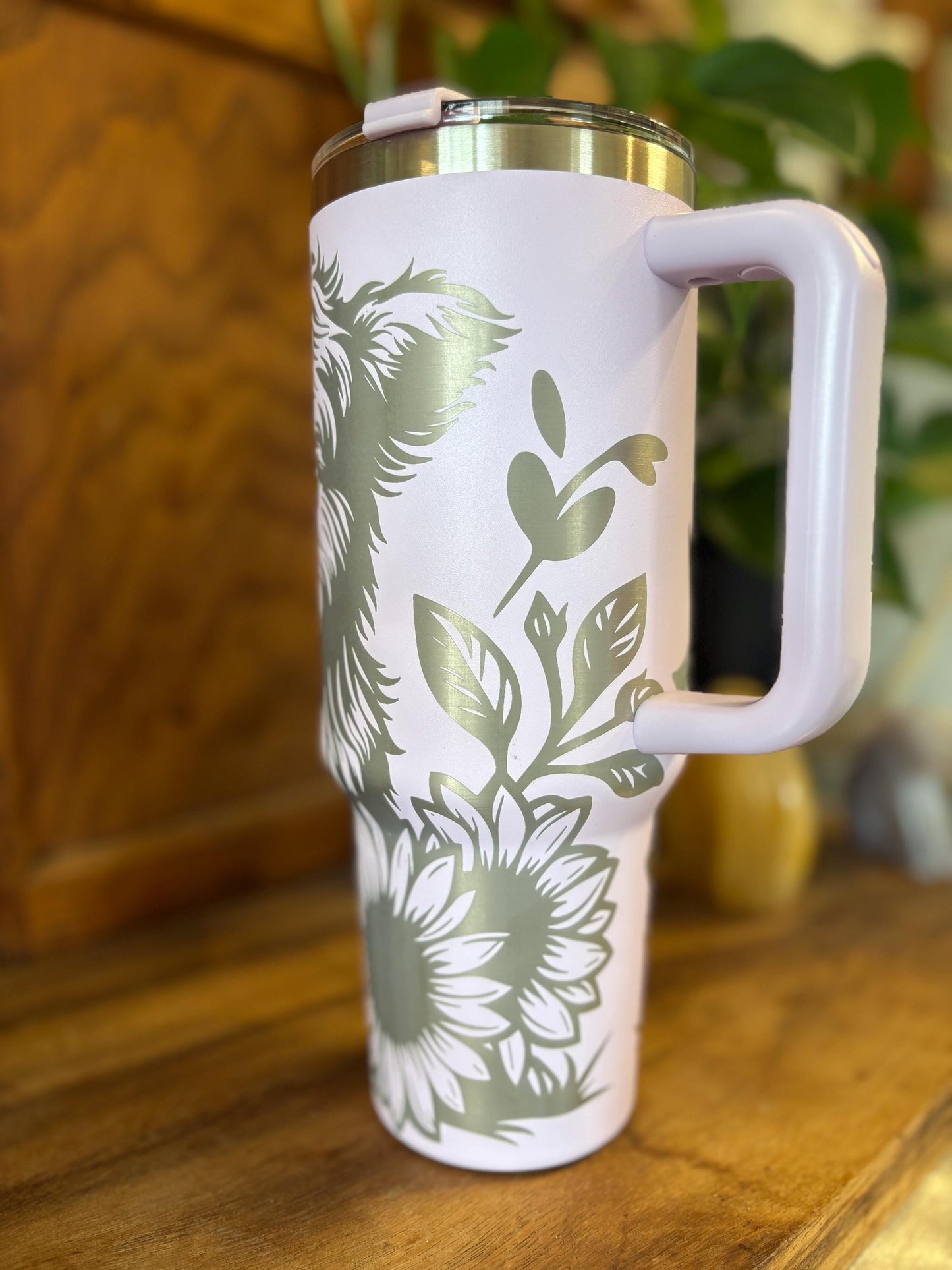 40oz Highland Cow Engraved Tumbler with Handle & Straw, Sunflowers, Gift For Her, Personalized Gifts, Bridesmaid Tumbler, 40 oz tumbler cup