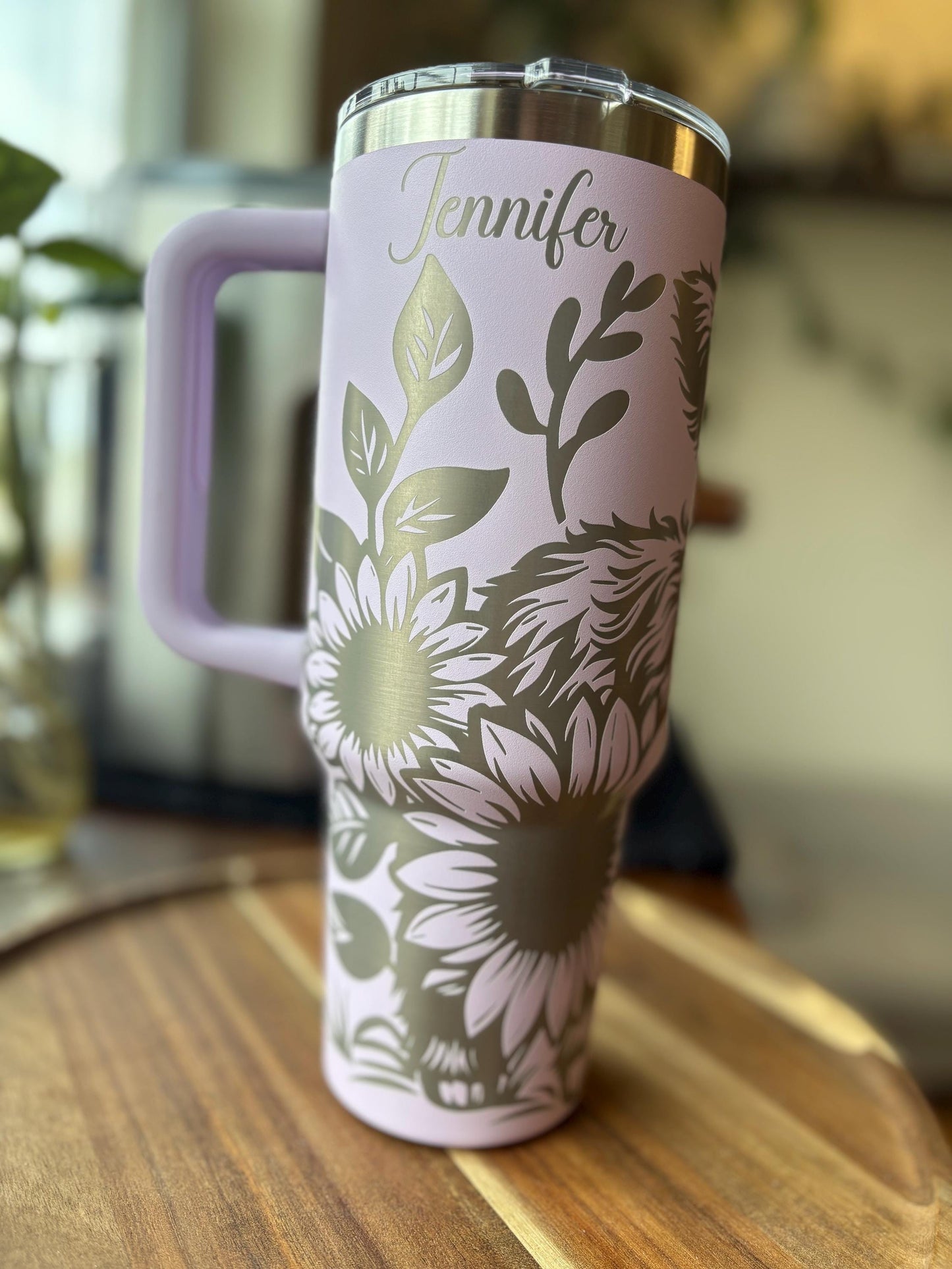 40oz Highland Cow Engraved Tumbler with Handle & Straw, Sunflowers, Gift For Her, Personalized Gifts, Bridesmaid Tumbler, 40 oz tumbler cup