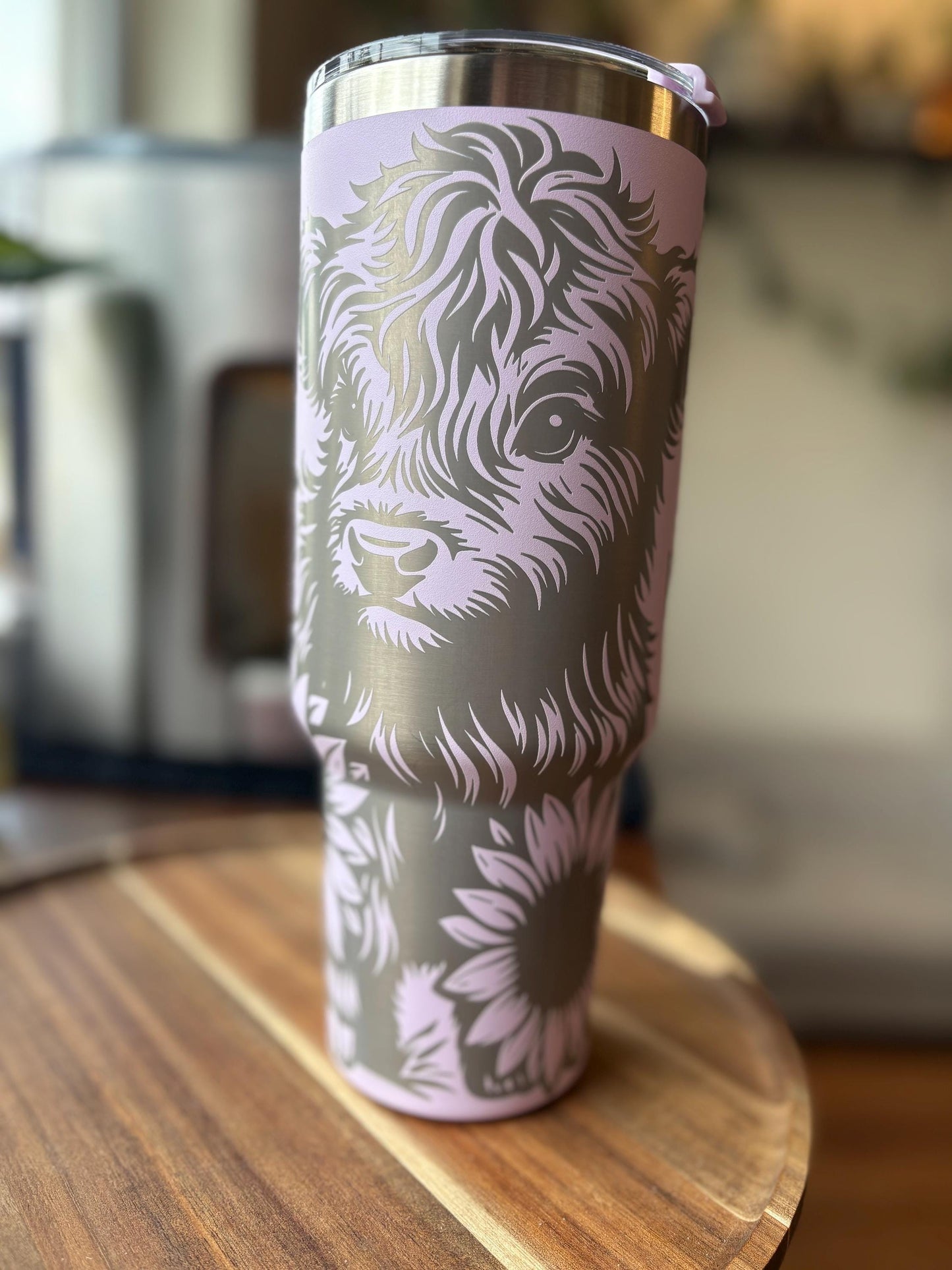 40oz Highland Cow Engraved Tumbler with Handle & Straw, Sunflowers, Gift For Her, Personalized Gifts, Bridesmaid Tumbler, 40 oz tumbler cup