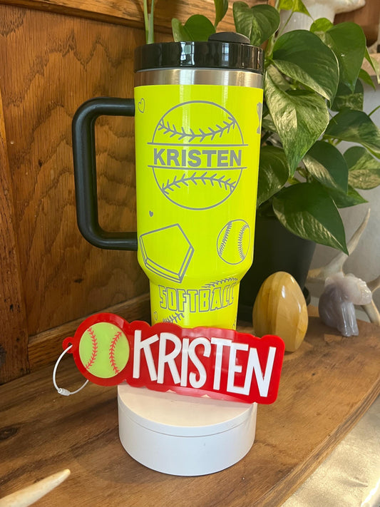 40oz Softball Engraved Tumbler with Handle & Straw, Baseball Tumbler, Gift For Her, Personalized Gifts, 40oz tumbler cup, Sports Tumbler