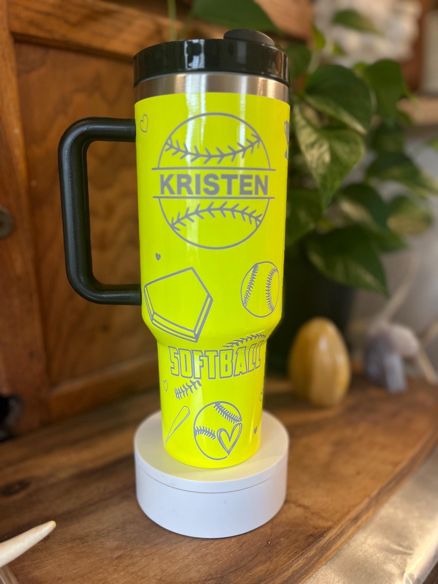40oz Softball Engraved Tumbler with Handle & Straw, Baseball Tumbler, Gift For Her, Personalized Gifts, 40oz tumbler cup, Sports Tumbler