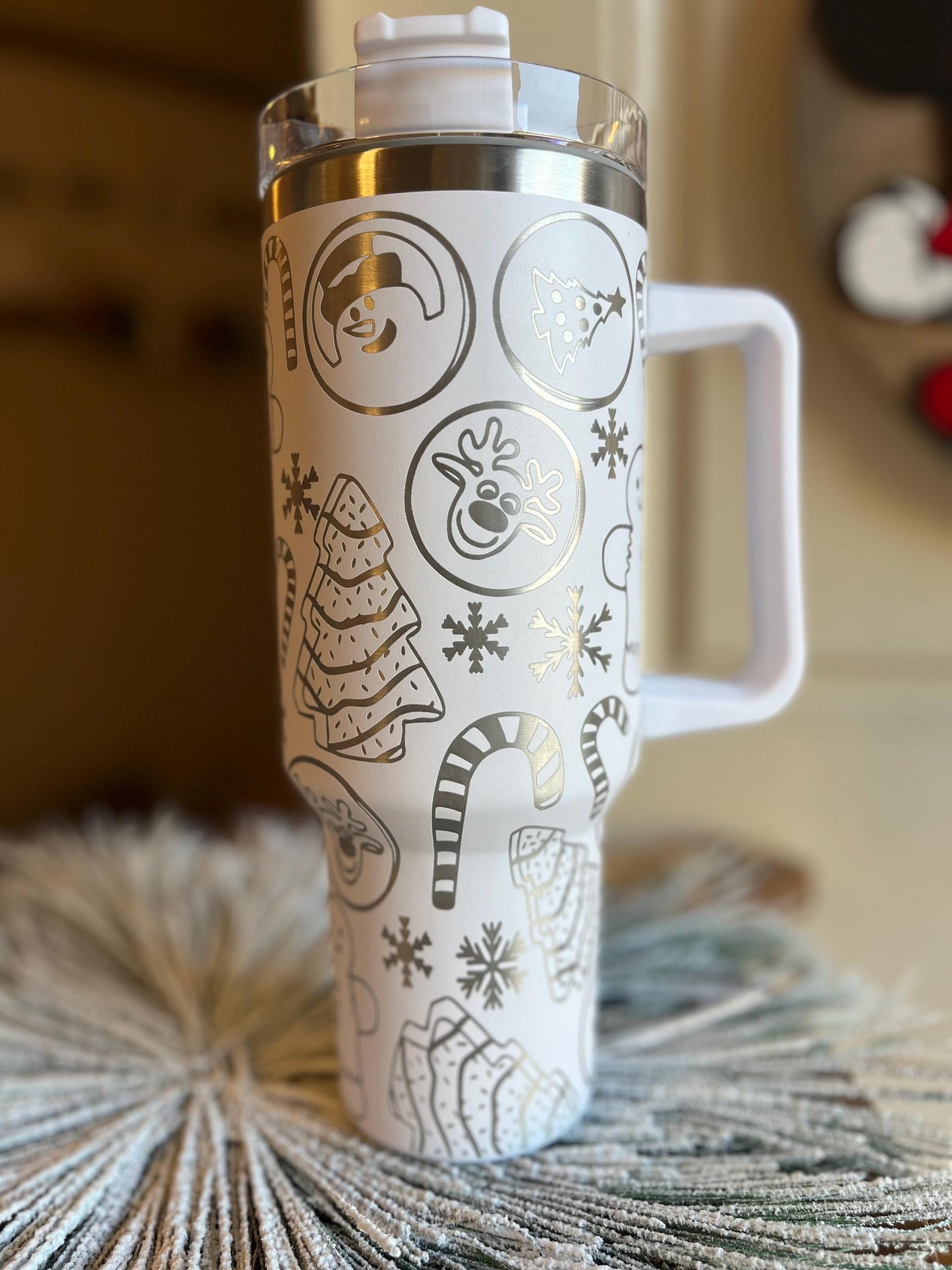 Christmas Treats Tumbler, 40oz Tumbler, Tumbler with handle and straw, Holiday tumbler, holiday gift, Christmas Mug