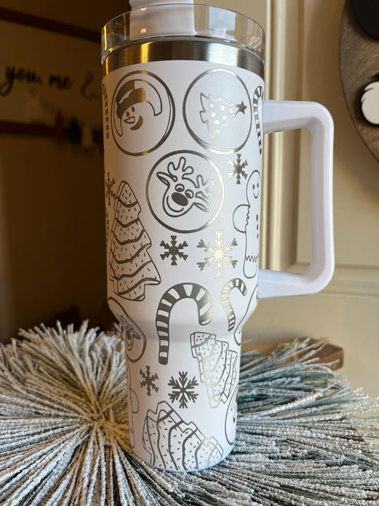 Christmas Treats Tumbler, 40oz Tumbler, Tumbler with handle and straw, Holiday tumbler, holiday gift, Christmas Mug