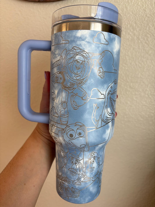 40oz “Toy Friends” Engraved Tumbler, Gifts for him, Gift For Her, Personalized Gifts, Tumbler with handle and straw